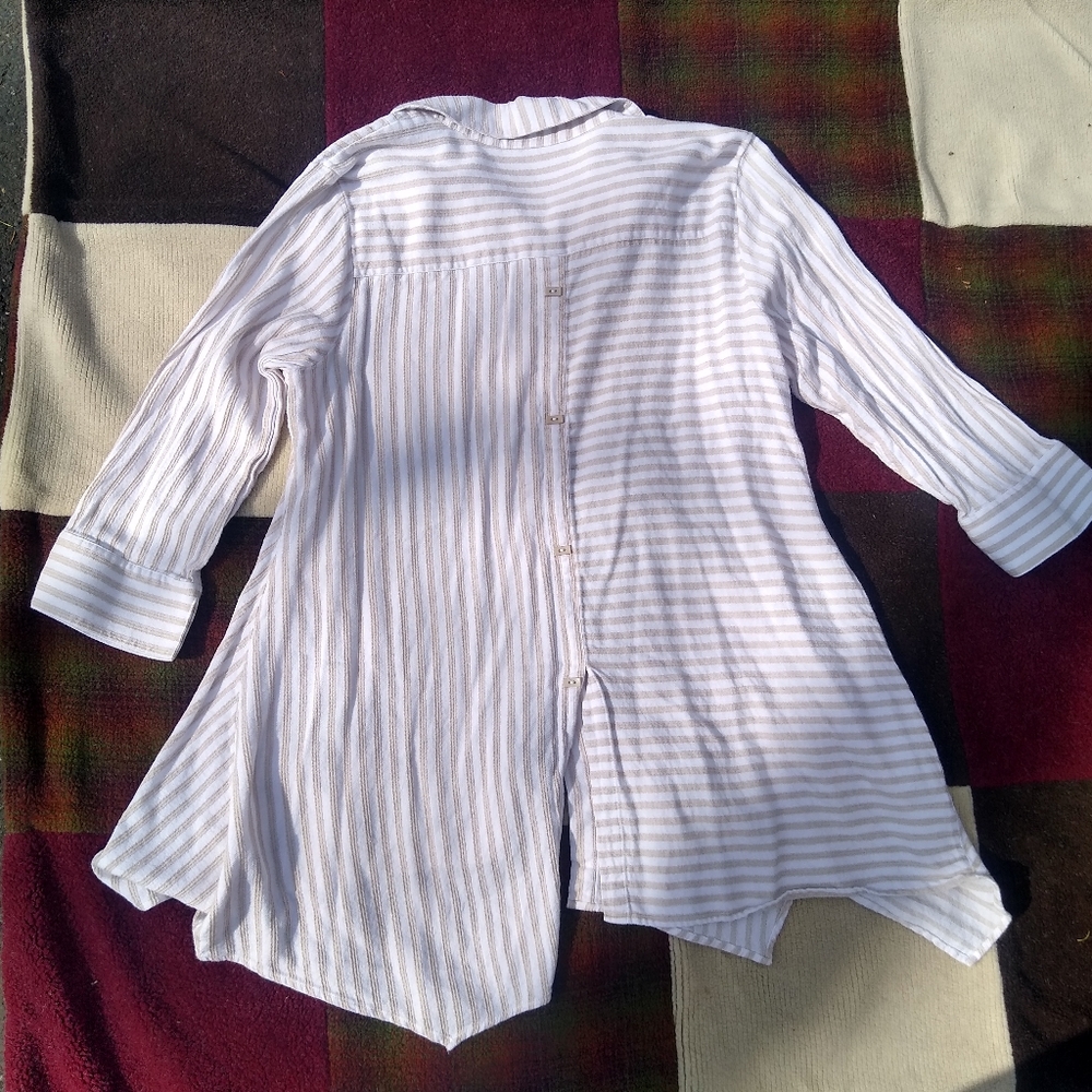 Soft Surroundings Standout Shirt Tunic Asymmetric Beach Stripe XL - Picture 3 of 8
